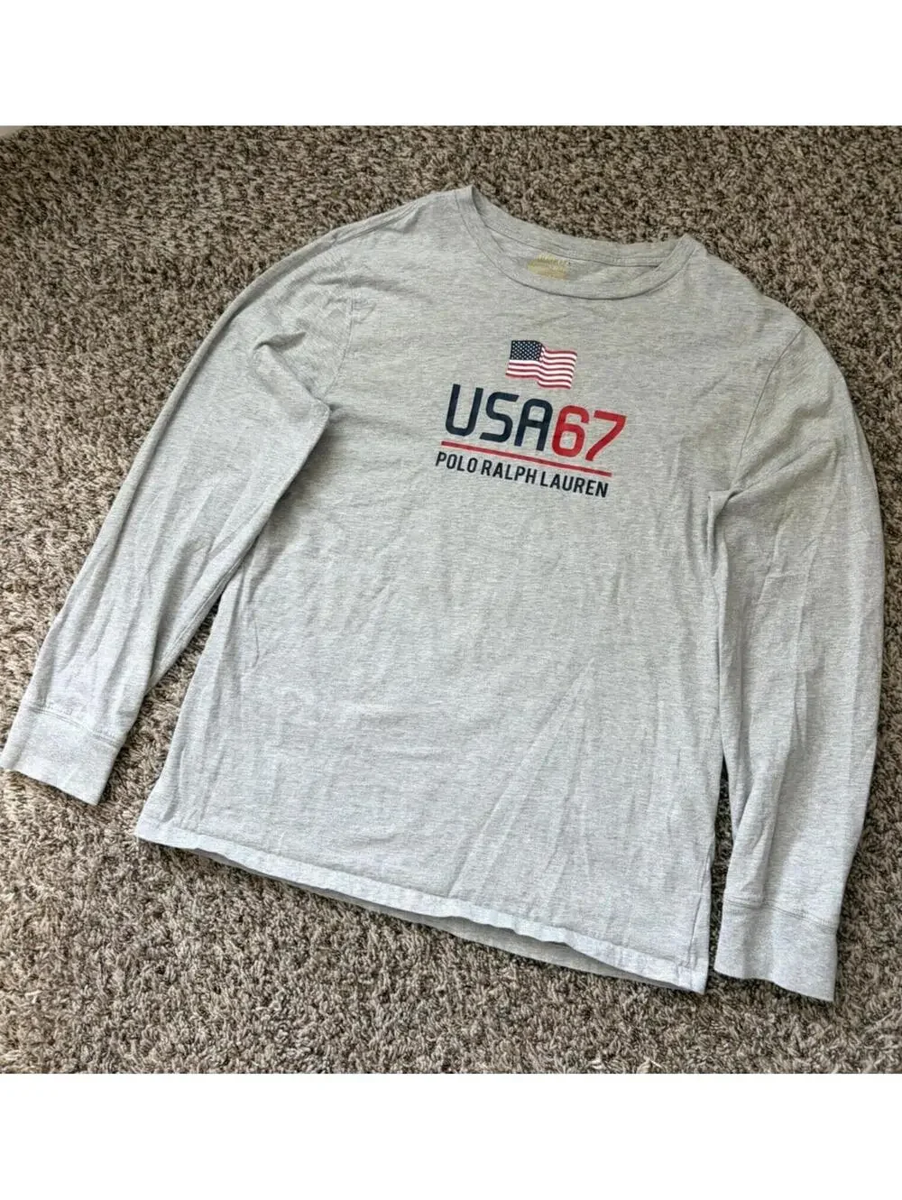 Polo Ralph Lauren Long Sleeve 1967 USA Shield T-Shirt Gray Boys Size XL 18/20